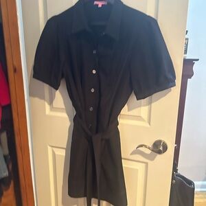 LDT Black Short Sleeve Buttoned Shirt Dress